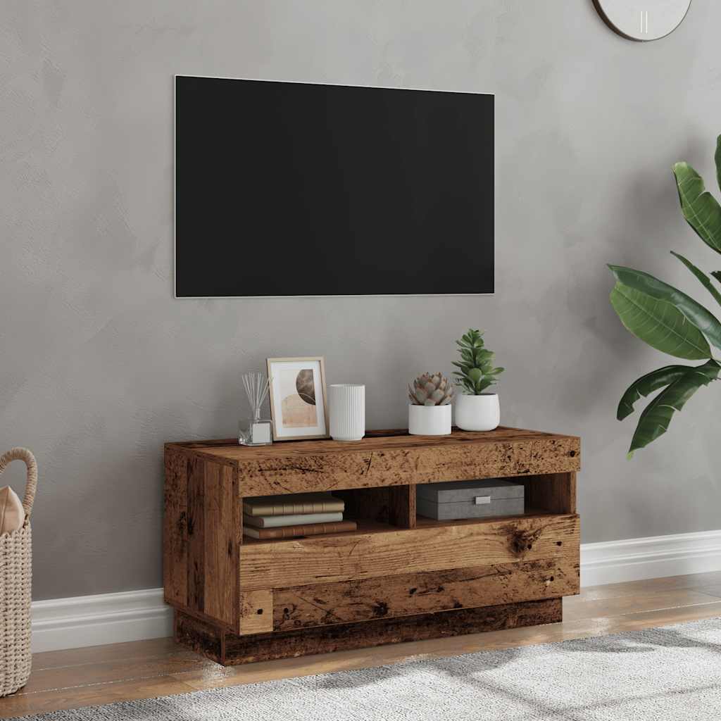 TV-Schrank mit LED-Leuchten Altholz-Optik 80x35x40 cm