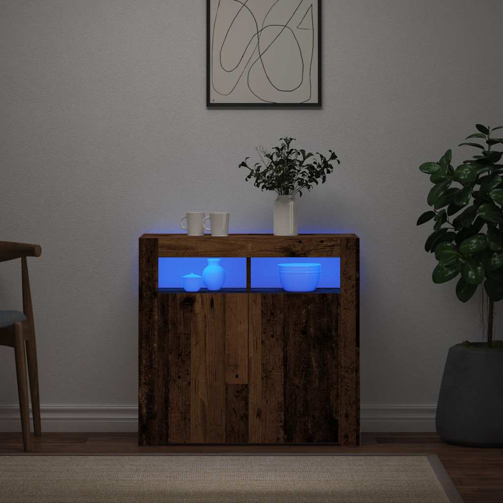 Sideboard mit LED-Leuchten Altholz-Optik 80x35x75 cm