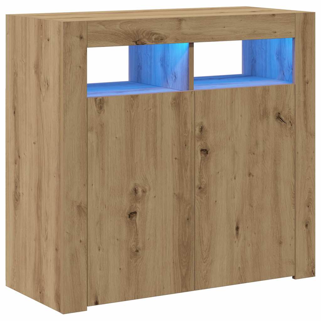 Sideboard mit LED-Leuchten Artisan-Eiche 80x35x75 cm