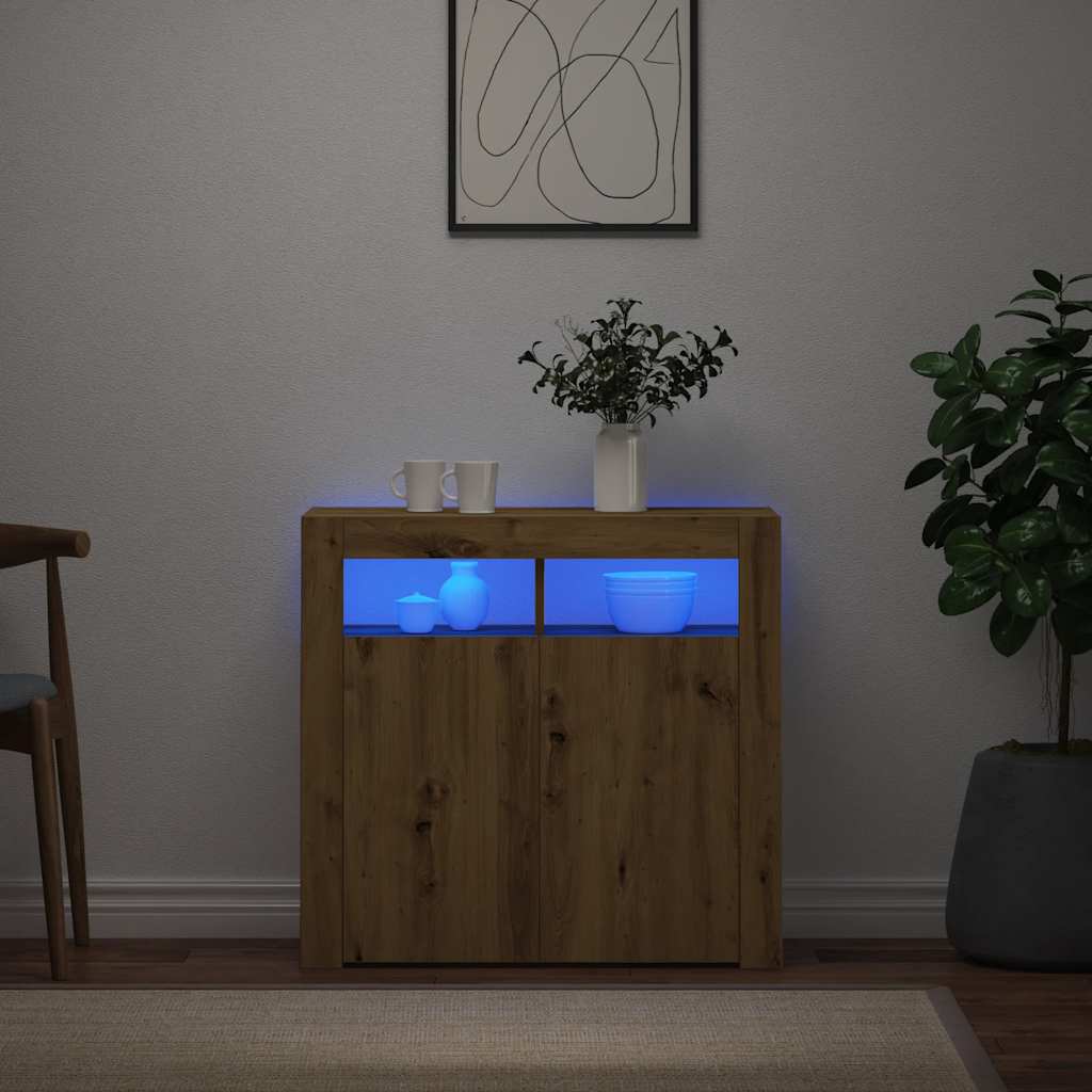 Sideboard mit LED-Leuchten Artisan-Eiche 80x35x75 cm