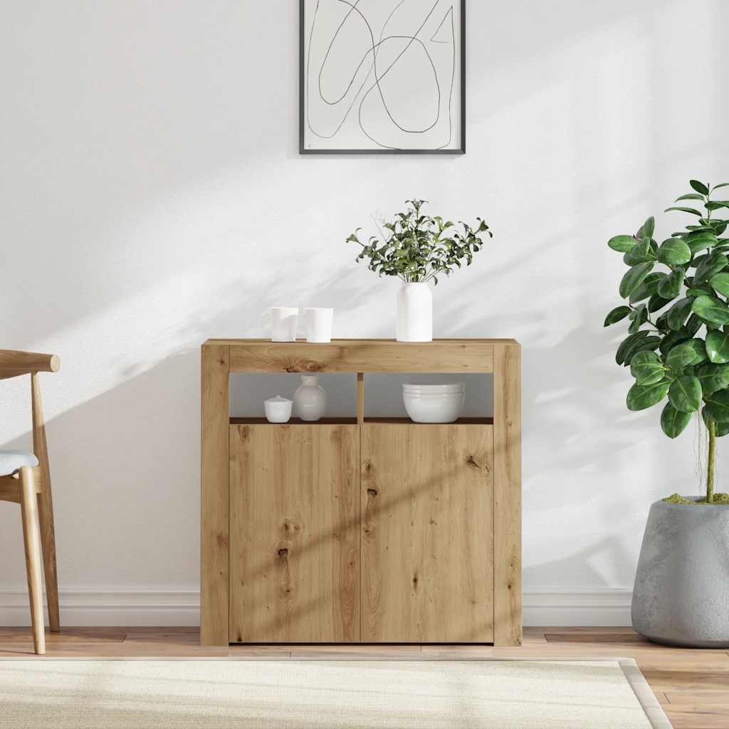Sideboard mit LED-Leuchten Artisan-Eiche 80x35x75 cm