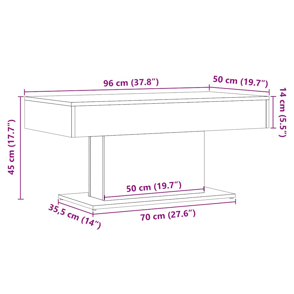 Couchtisch Artisan-Eiche 96x50x45 cm Holzwerkstoff