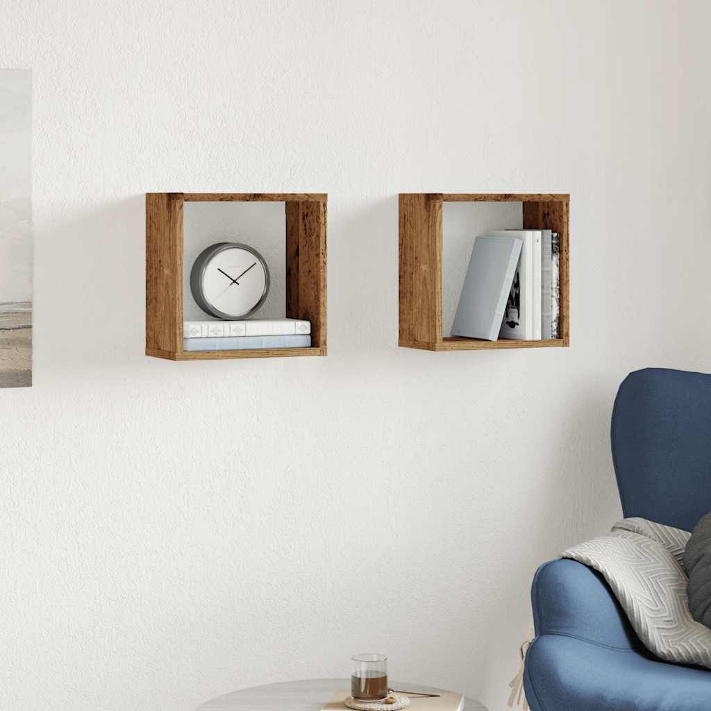 Würfel-Wandregale 2 Stk. Altholz-Optik 30x15x30 Holzwerkstoff