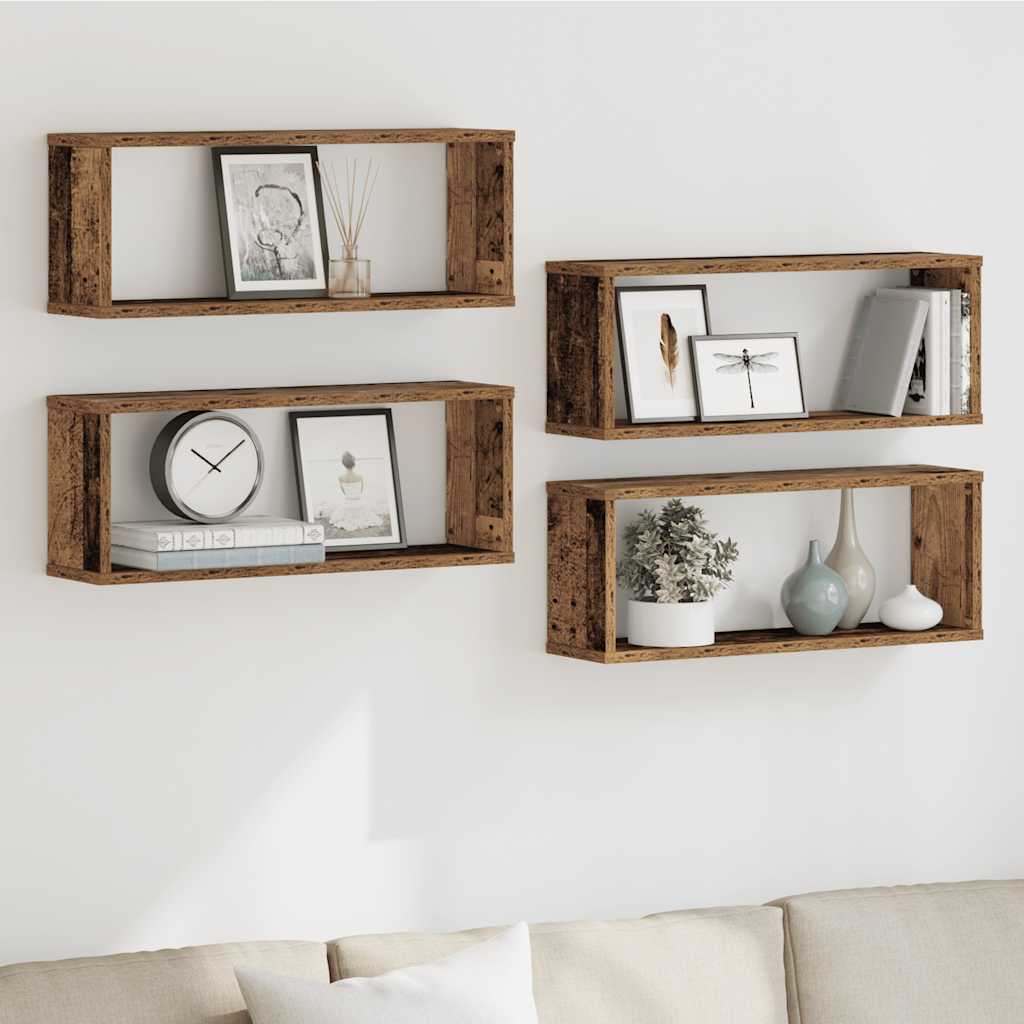 Würfel-Wandregale 4 Stk. Altholz-Optik 60x15x23 Holzwerkstoff