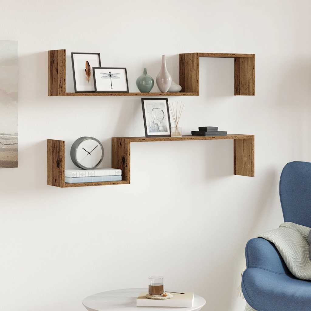 Wandregale 2 Stk. Altholz-Optik 100x15x20 cm Holzwerkstoff