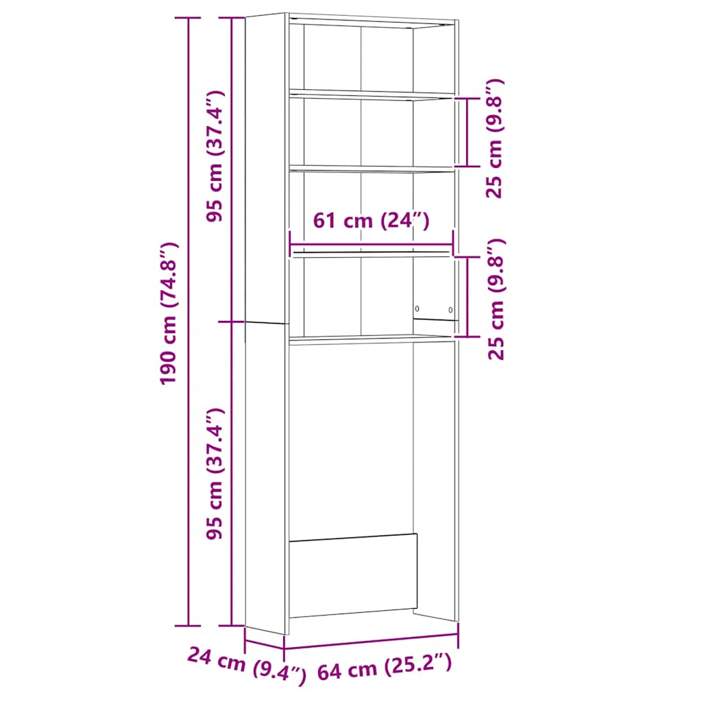 Waschmaschinenregal Altholz-Optik 64x24x190 cm