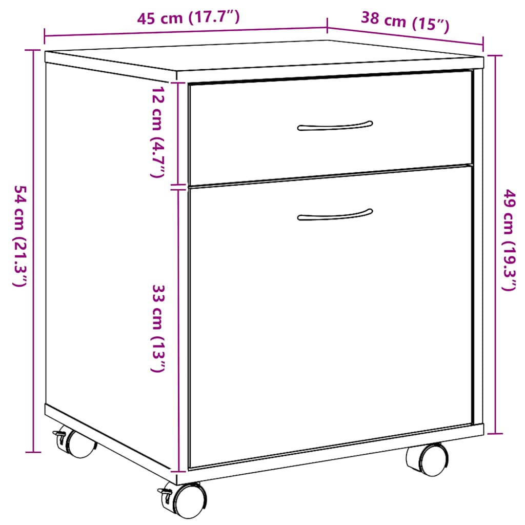 Rollcontainer Artisan-Eiche 45x38x54 cm Holzwerkstoff
