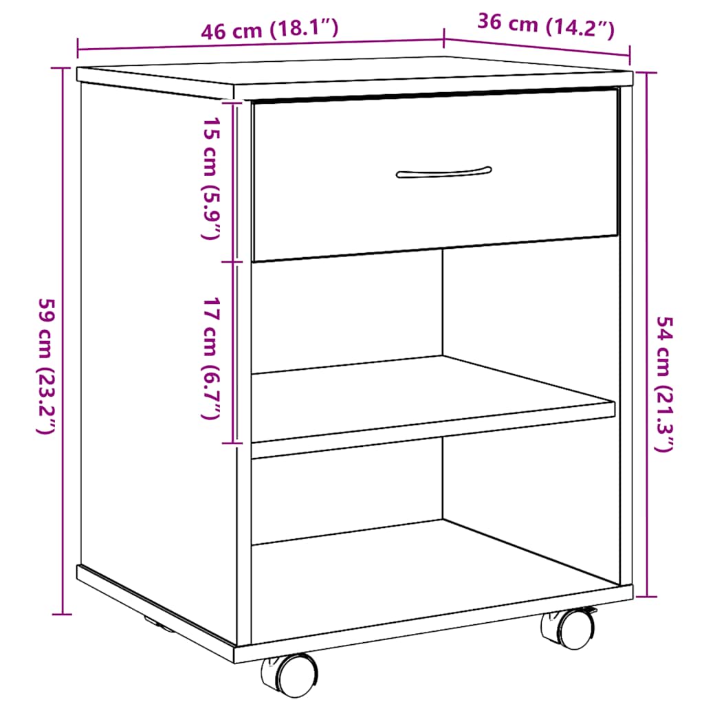 Rollcontainer Artisan-Eiche 46x36x59 cm Holzwerkstoff
