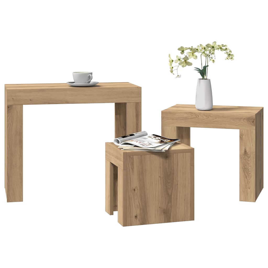 Satztische 3 Stk. Artisan-Eiche Holzwerkstoff