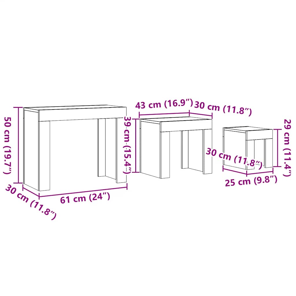 Satztische 3 Stk. Artisan-Eiche Holzwerkstoff