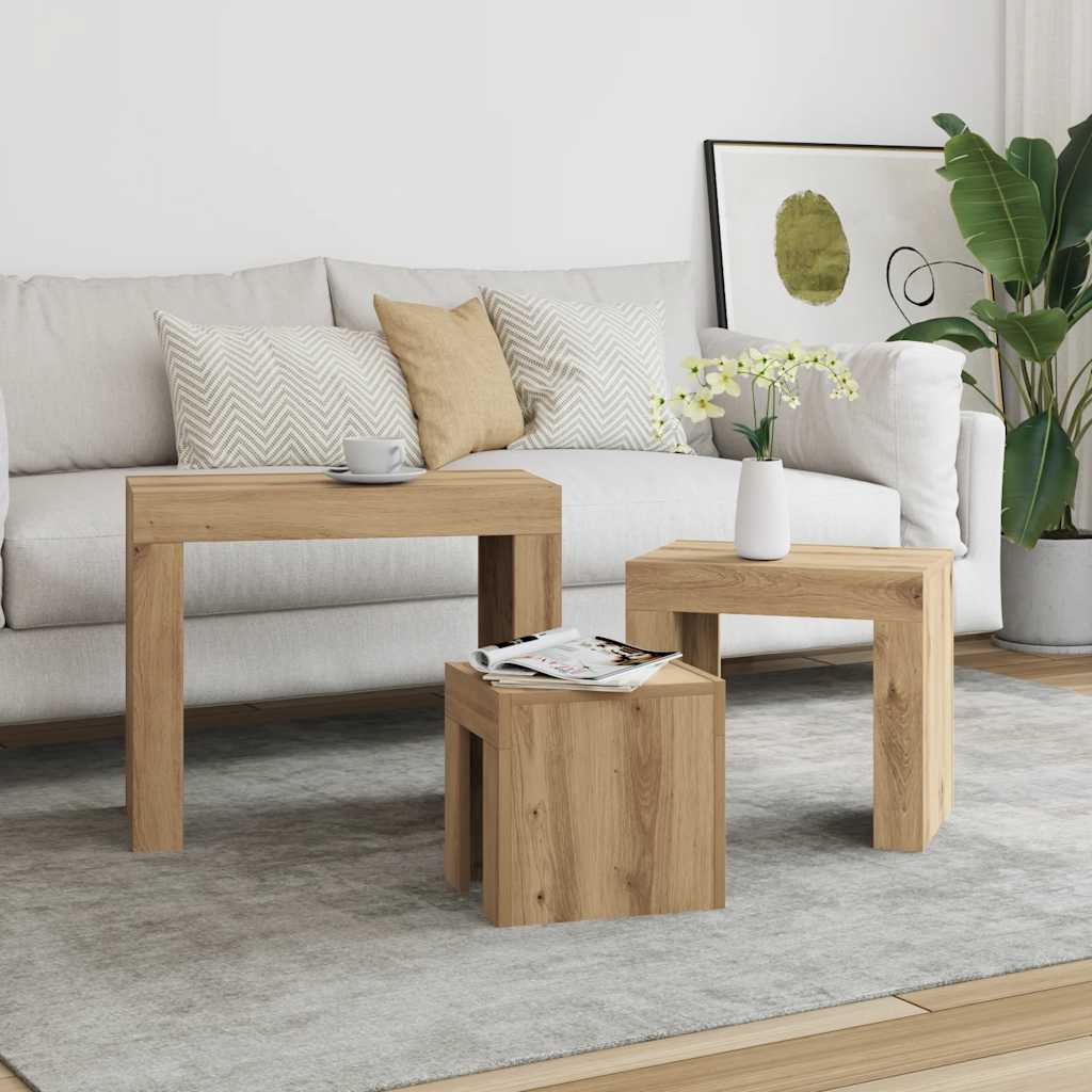 Satztische 3 Stk. Artisan-Eiche Holzwerkstoff