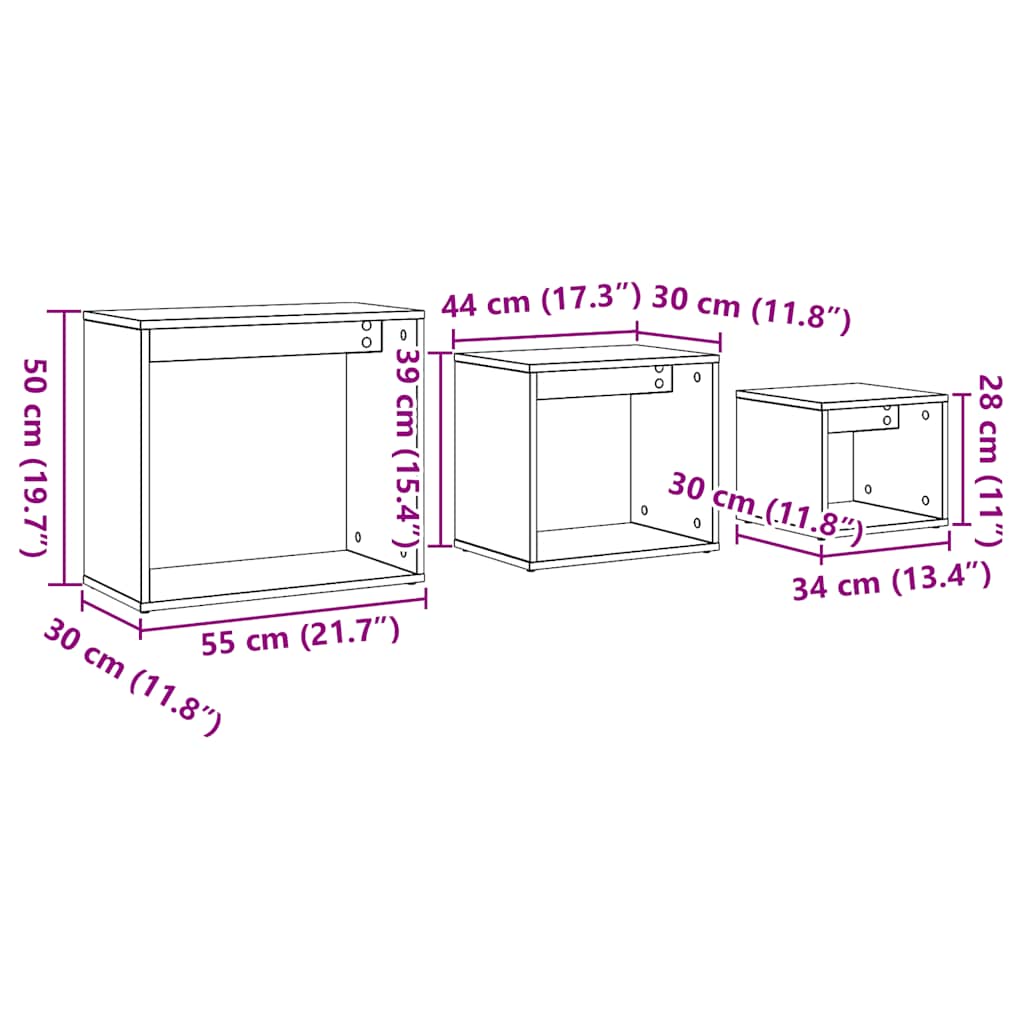 Satztische 3 Stk. Artisan-Eiche Holzwerkstoff