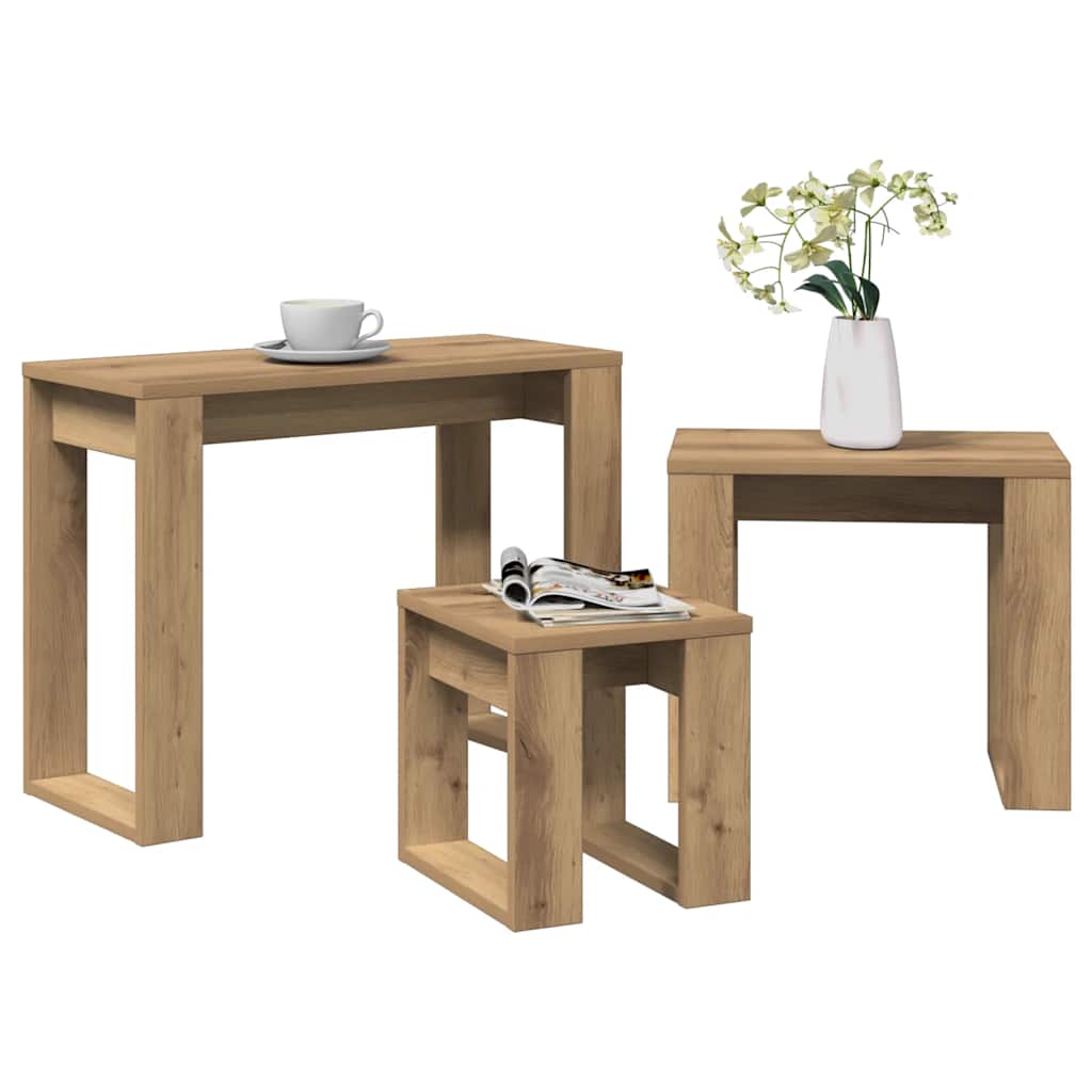 Satztische 3 Stk. Artisan-Eiche Holzwerkstoff