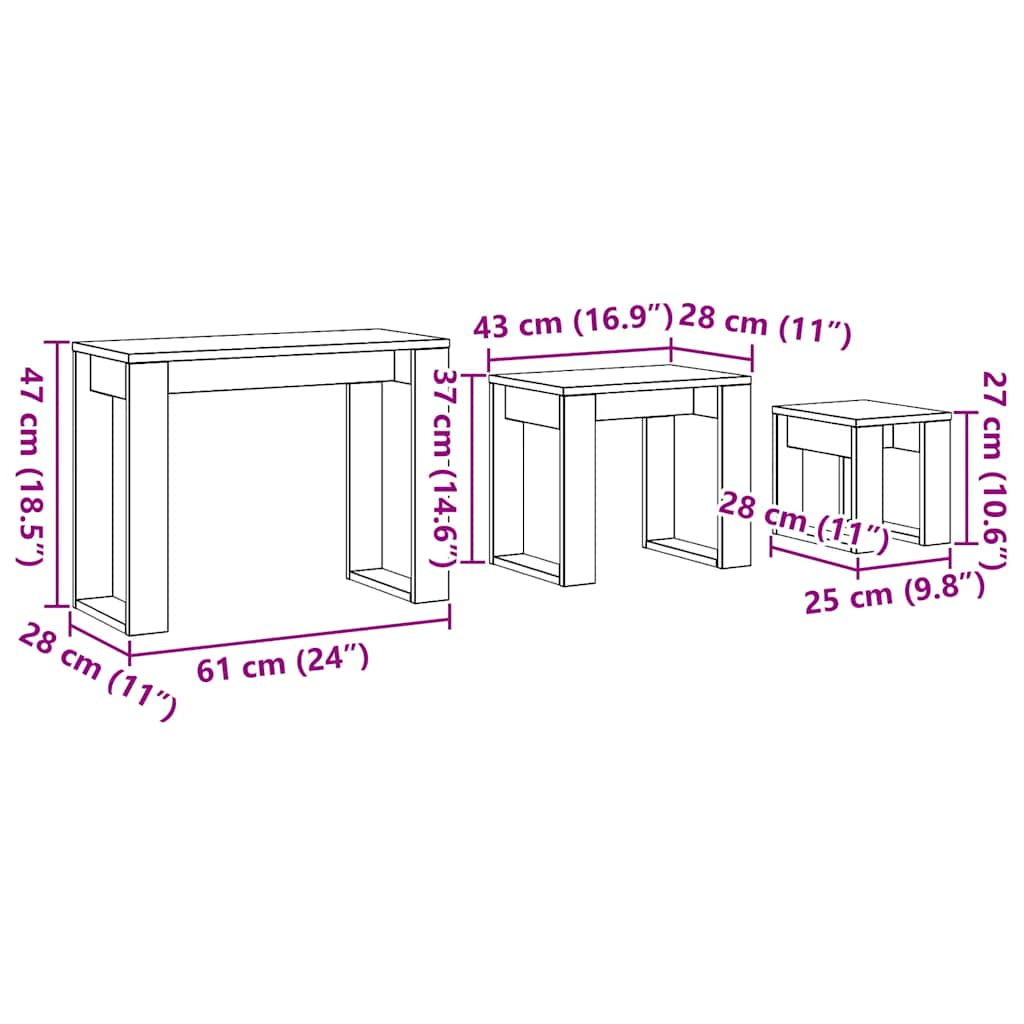 Satztische 3 Stk. Artisan-Eiche Holzwerkstoff