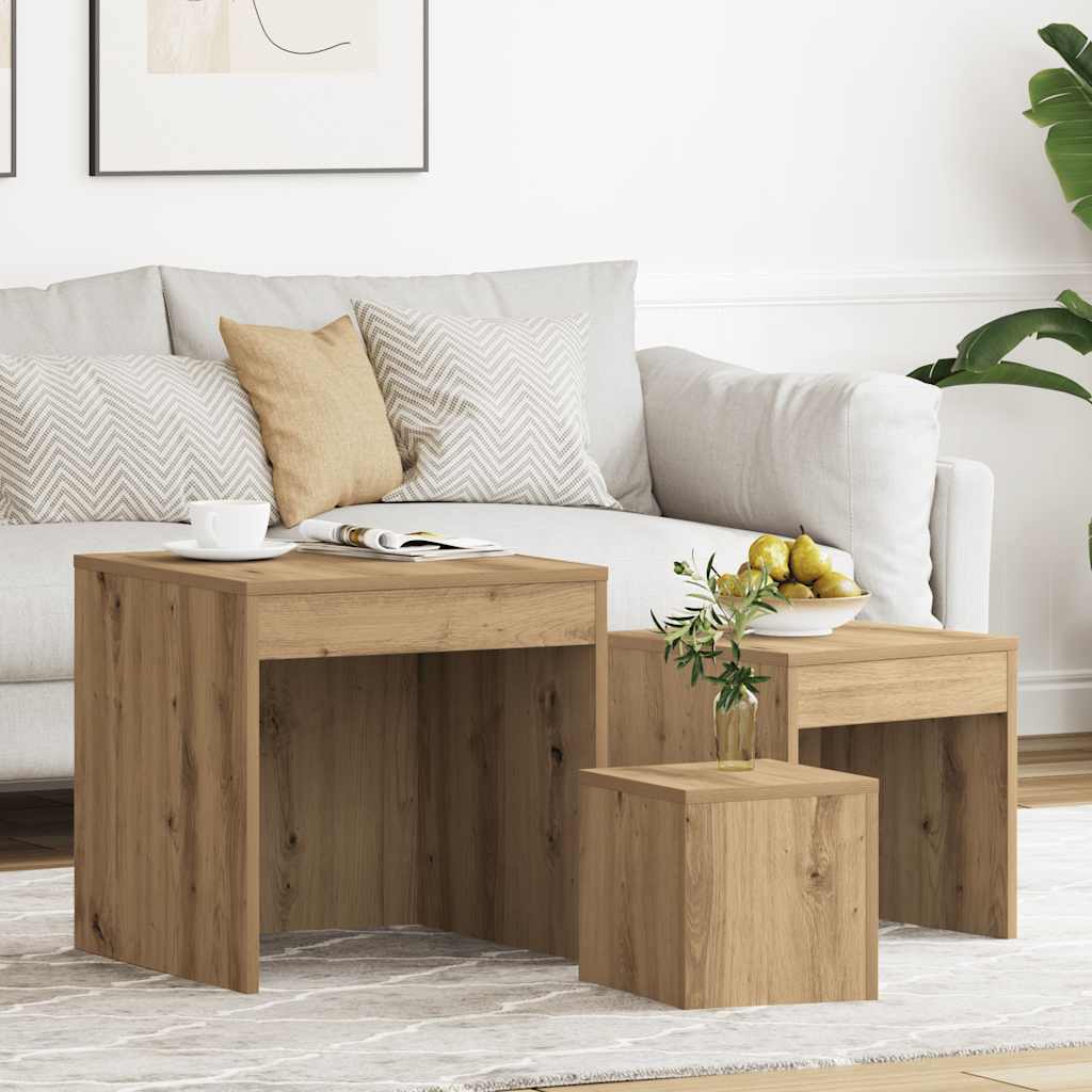 Satztische 3 Stk. Artisan-Eiche Holzwerkstoff
