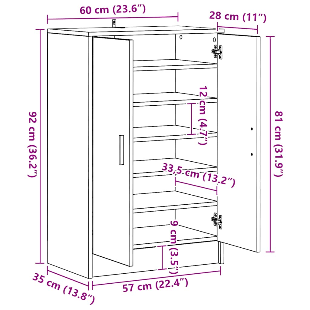 Schuhschrank Artisan-Eiche 60x35x92 cm Holzwerkstoff