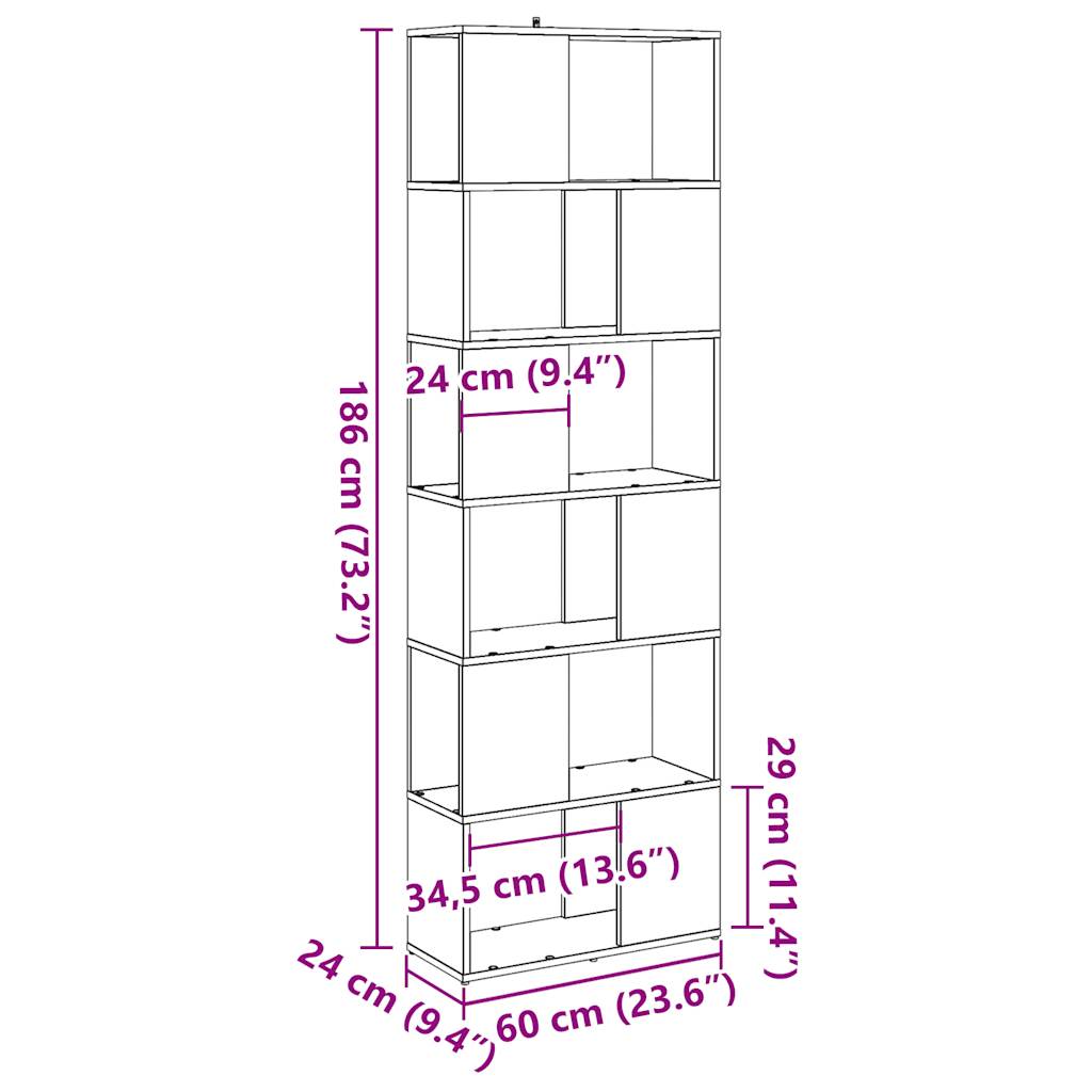 Bücherregal/Raumteiler Altholz-Optik 60x24x186 cm