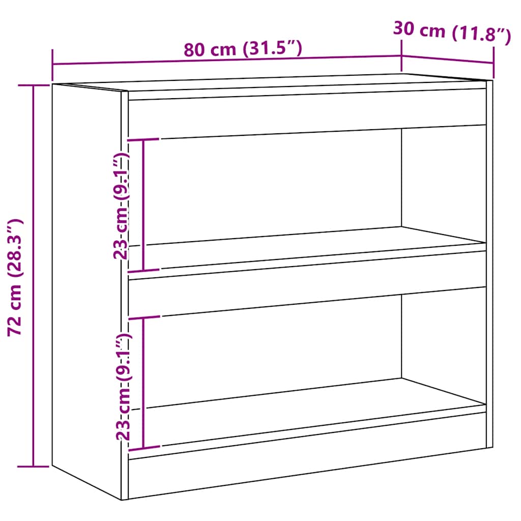 Bücherregal/Raumteiler Artisan-Eiche 80x30x72 cm
