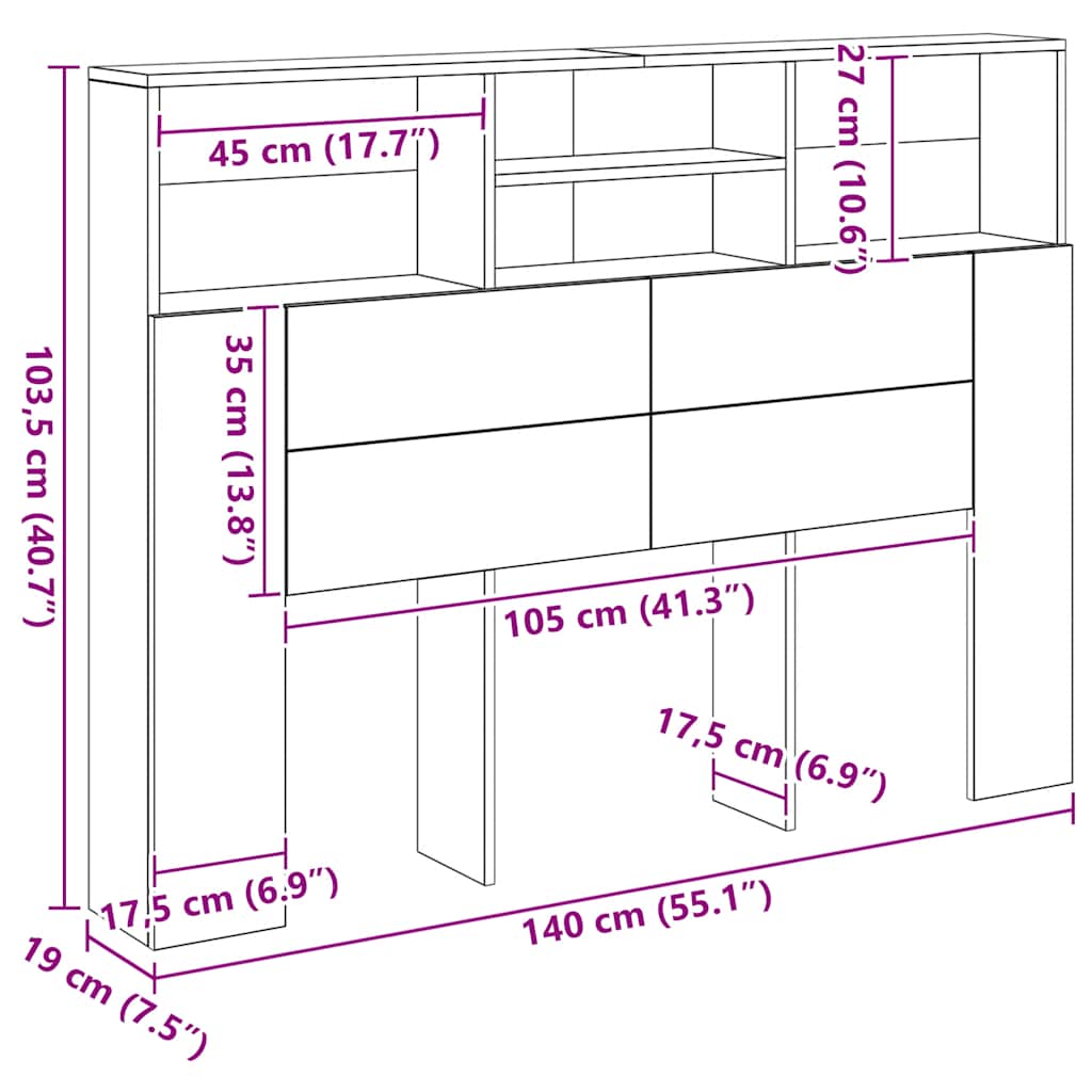 Kopfteilschrank Artisan-Eiche 140 x 19 x 103,5 cm