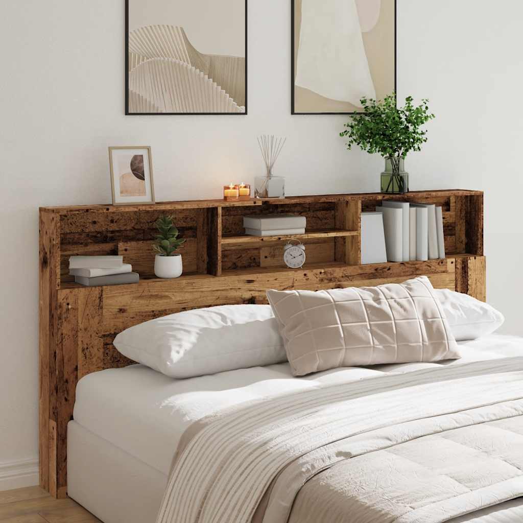 Bett-Kopfteil mit Ablagen Altholz-Optik 200x19x103,5 cm