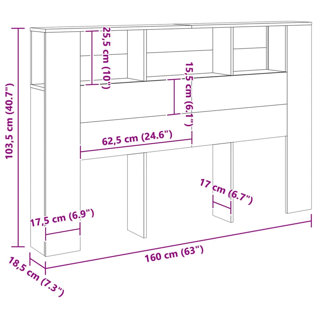 Kopfteilschrank Artisan-Eiche 160 x 18,5 x 103,5 cm Holzwerkstoff