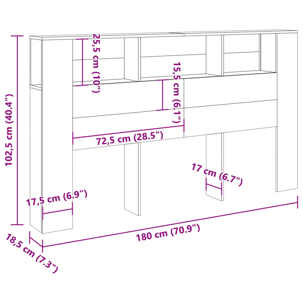 Kopfteil mit Ablagen Altholz-Optik 180x18,5x102,5 cm
