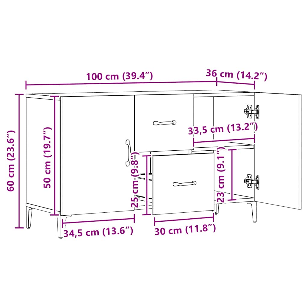 Sideboard Artisan-Eiche 100x36x60 cm Holzwerkstoff