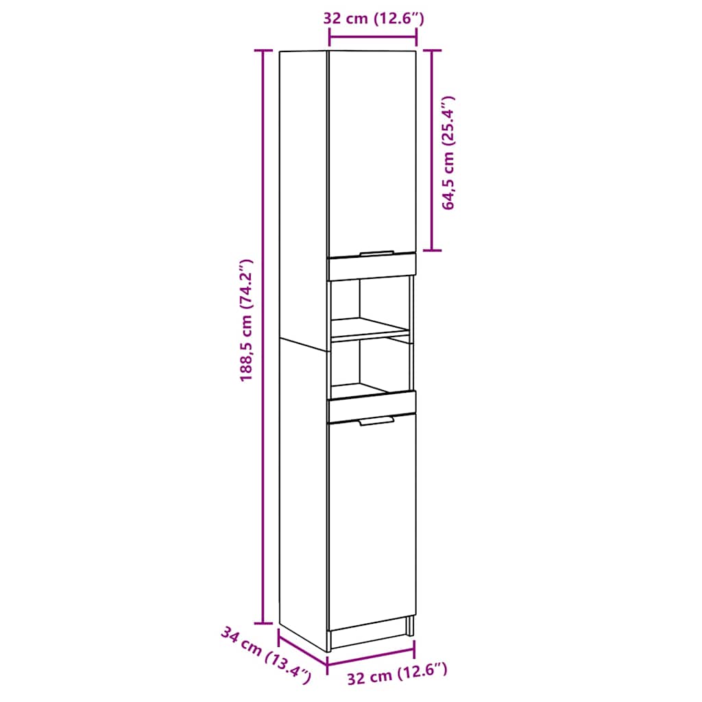 Badschrank Betongrau 32x34x188,5 cm Holzwerkstoff