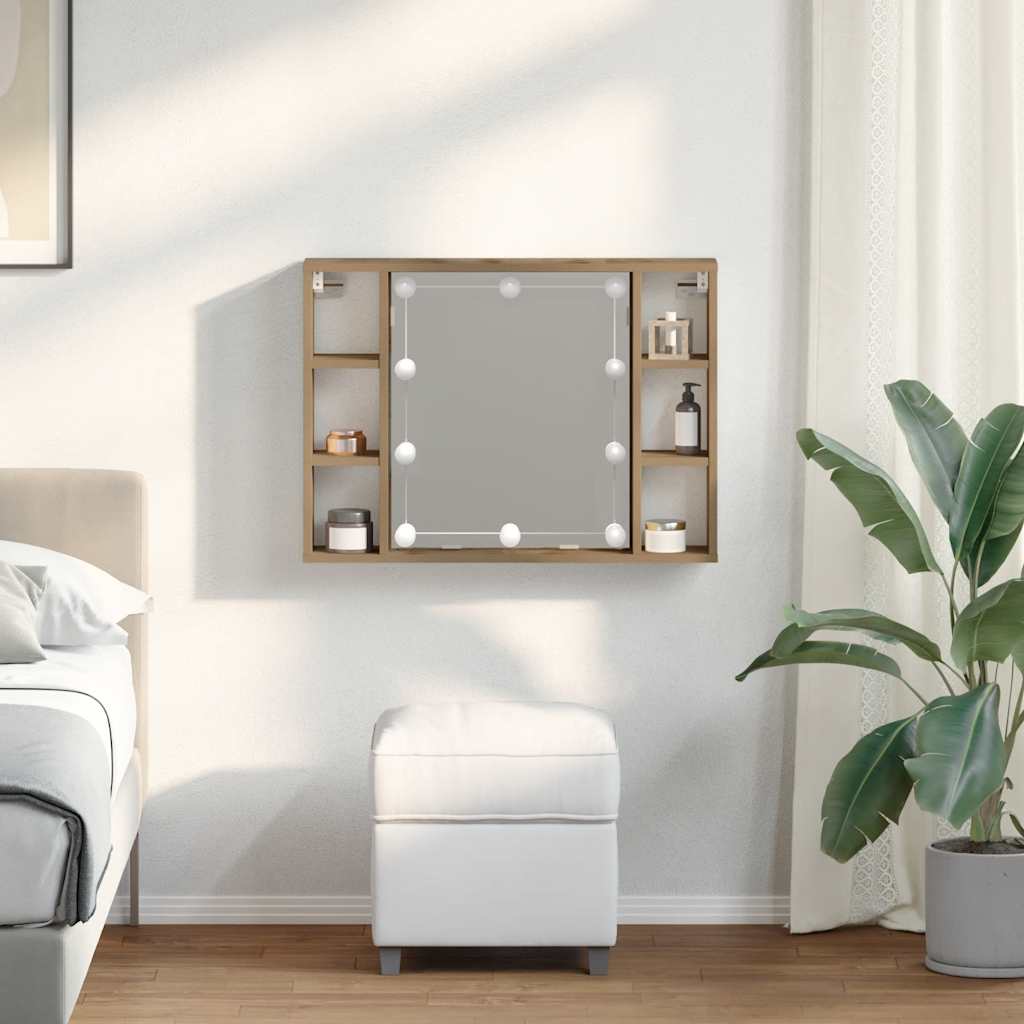 Spiegelschrank mit LED-Leuchten Artisan-Eiche 76x15x55 cm