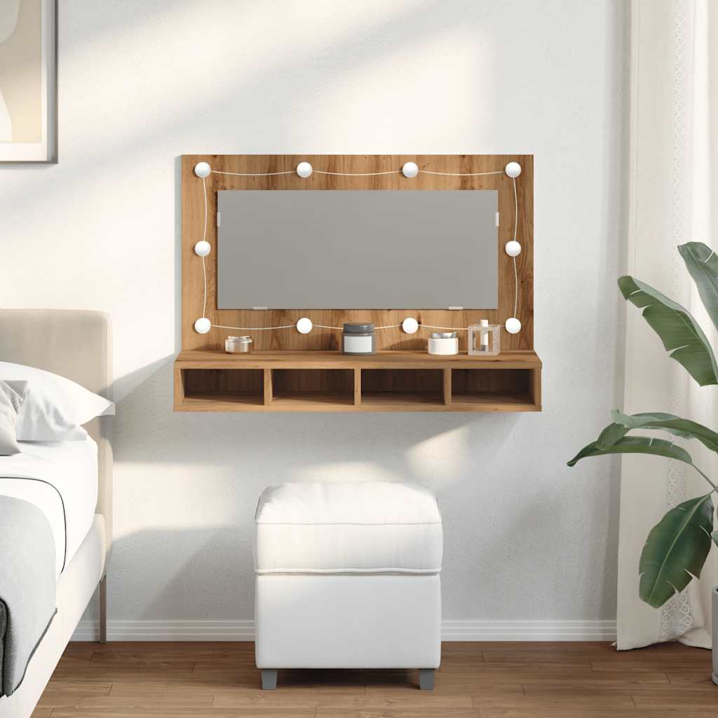 Spiegelschrank mit LED Artisan-Eiche 90 x 31,5 x 62 cm