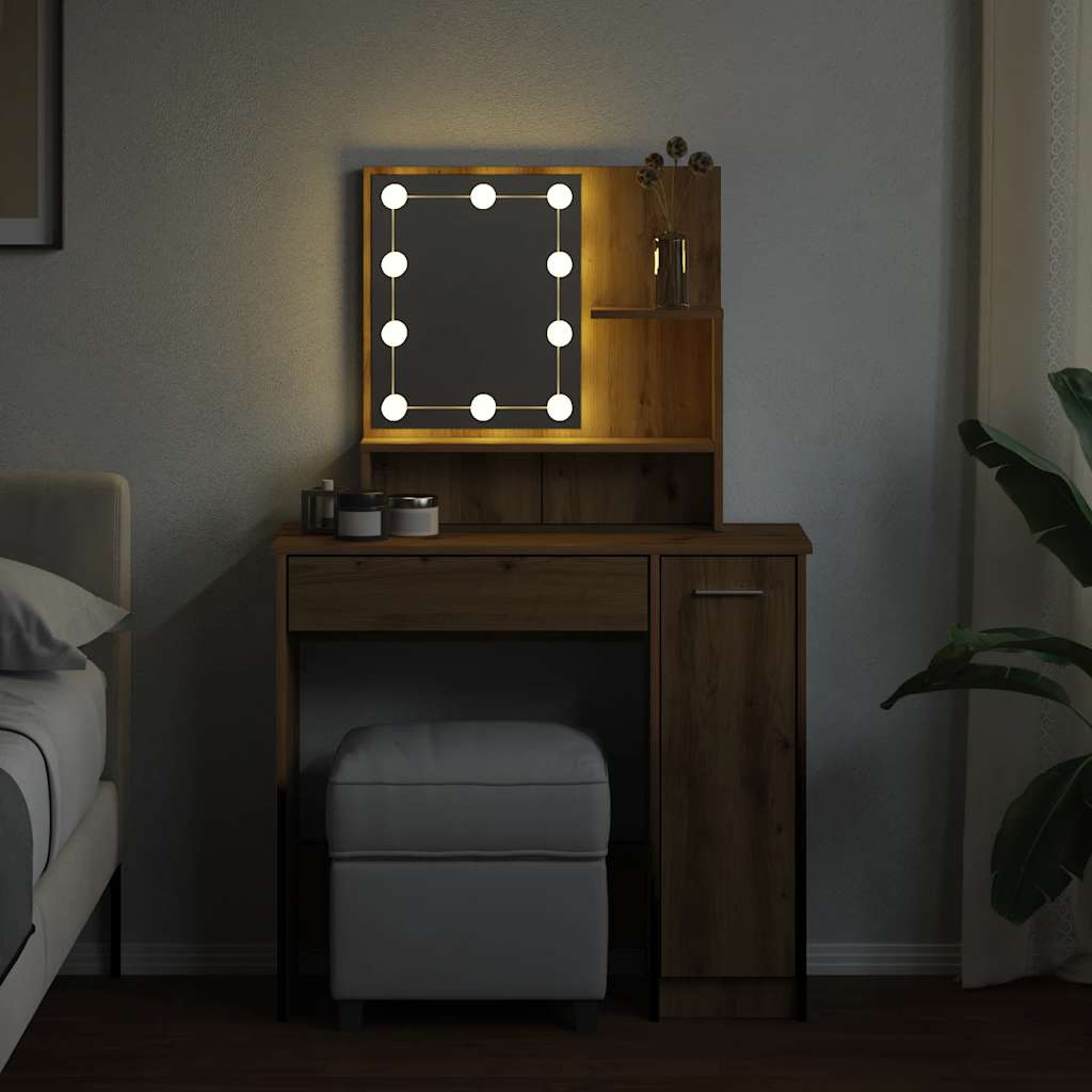 Schminktisch mit LED-Leuchten Artisan-Eiche 86,5x35x136 cm