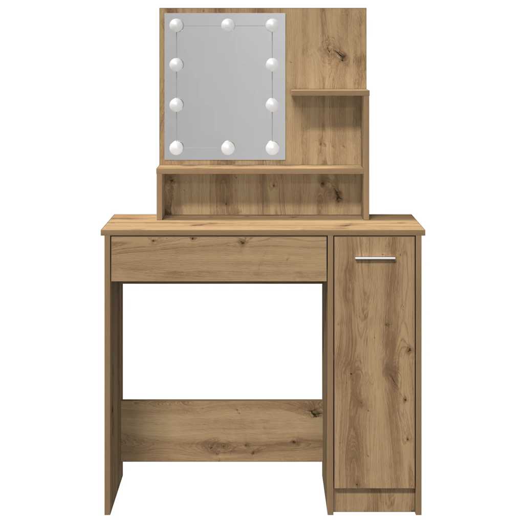 Schminktisch mit LED-Leuchten Artisan-Eiche 86,5x35x136 cm