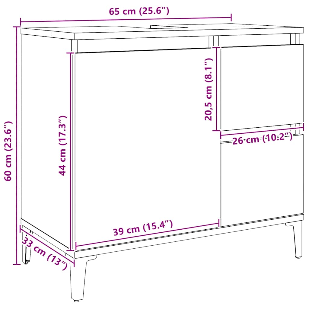 Waschbeckenunterschrank Artisan-Eiche 65x33x60 cm Holzwerkstoff