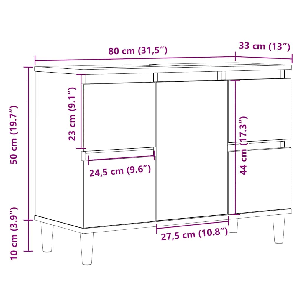 Waschbeckenunterschrank Artisan-Eiche 80x33x60 cm Holzwerkstoff