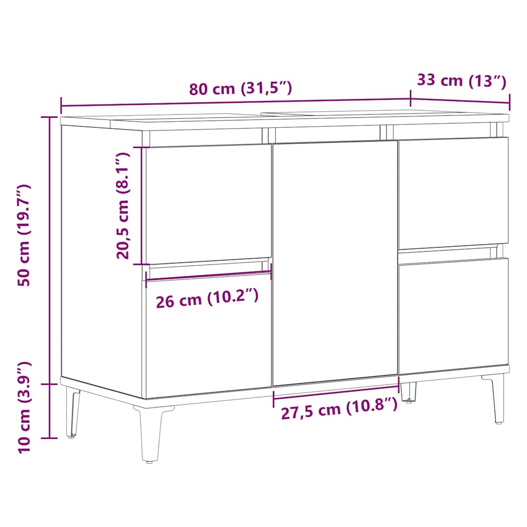 Waschbeckenunterschrank Artisan-Eiche 80x33x60 cm Holzwerkstoff