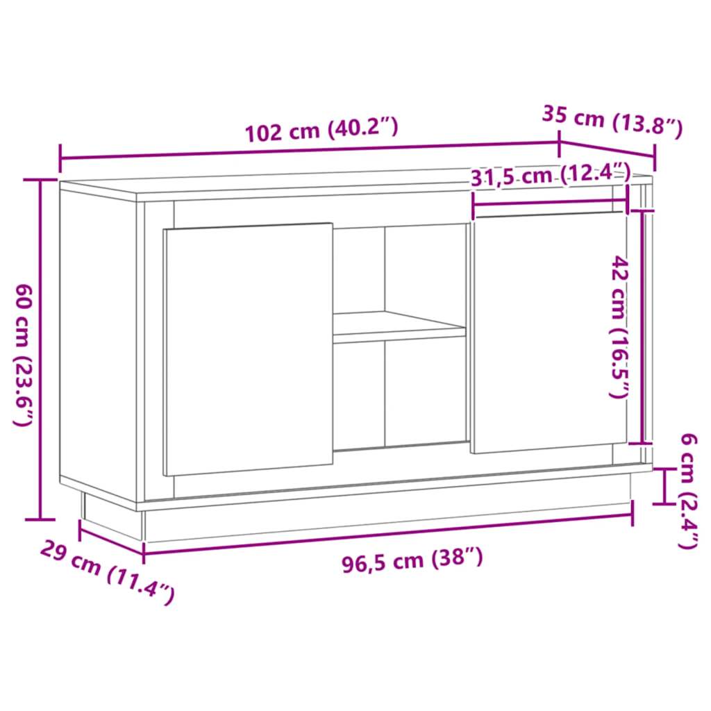 Sideboard Artisan-Eiche 102x35x60 cm Holzwerkstoff