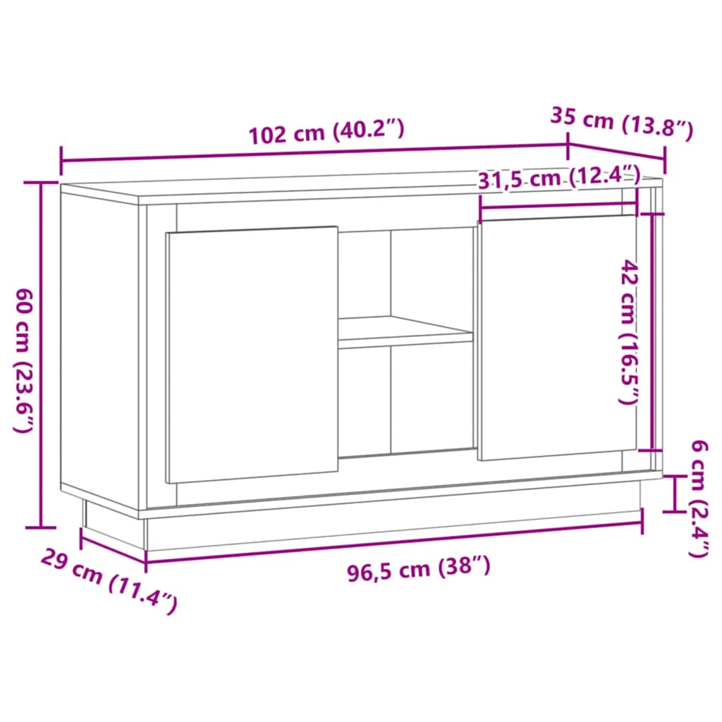 Sideboard Artisan-Eiche 102 x 35 x 55 cm Holzwerkstoff