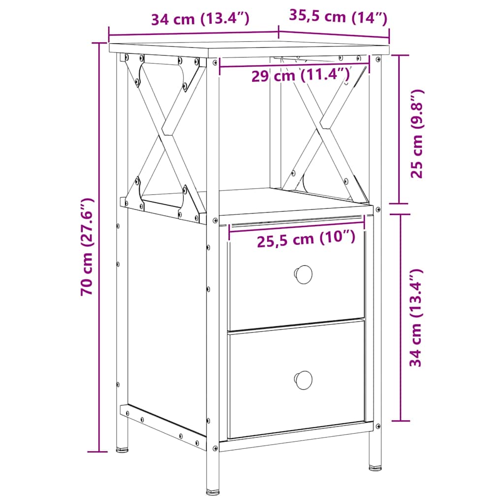 Nachttische 2 Stk. Artisan-Eiche 34x35,5x70 cm Holzwerkstoff