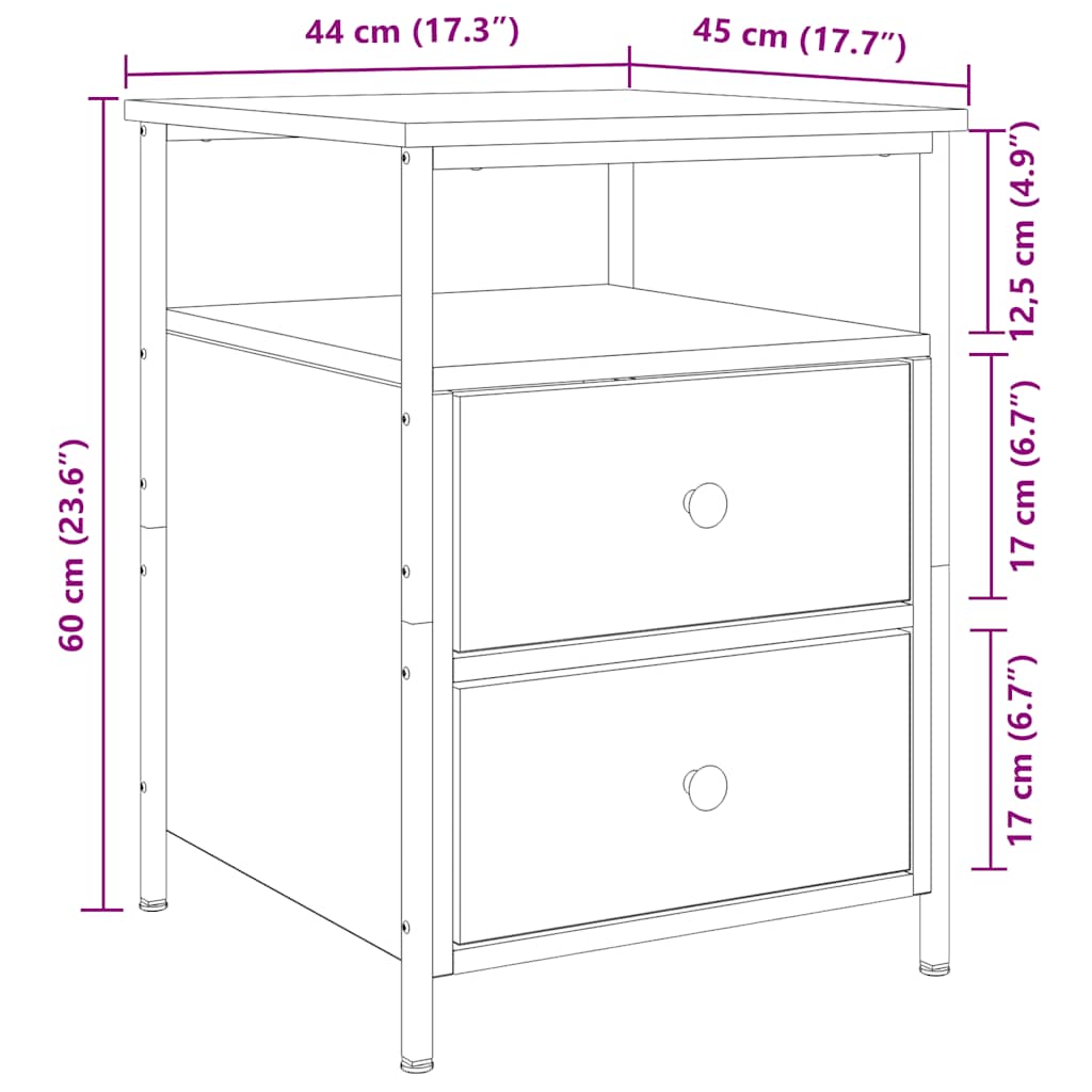 Nachttische 2 Stk. Artisan-Eiche 44x45x60 cm Holzwerkstoff
