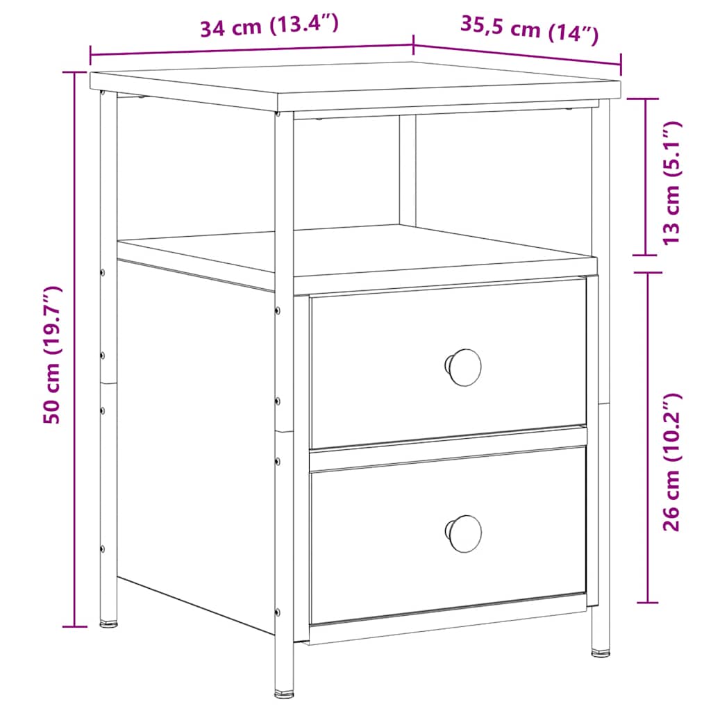 Nachttische 2 Stk. Artisan-Eiche 34x35,5x50 cm Holzwerkstoff