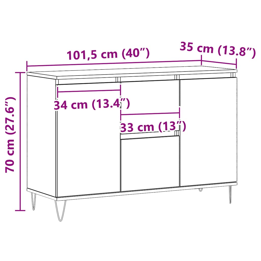Sideboard Artisan-Eiche 101,5x35x70 cm Holzwerkstoff