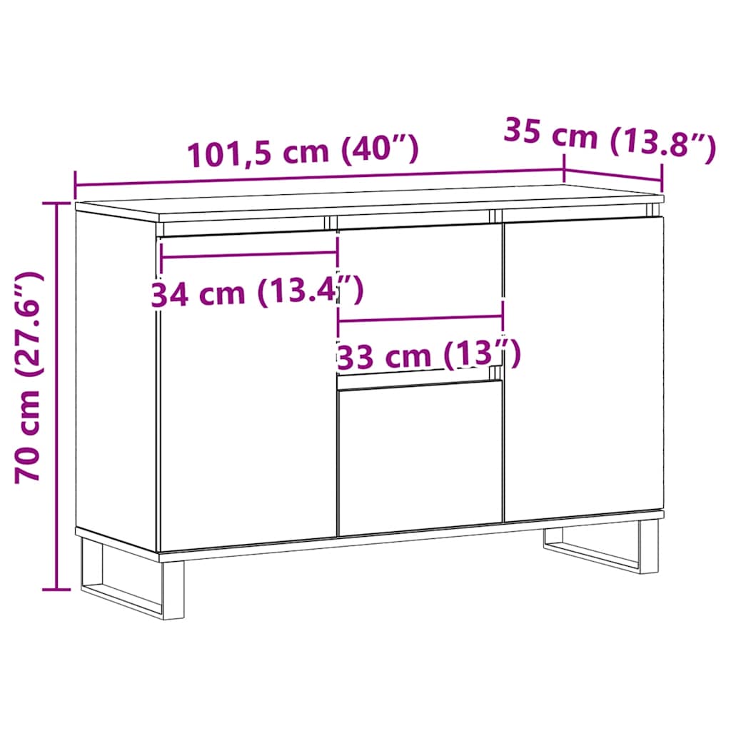 Sideboard Artisan-Eiche 101,5x35x70 cm Holzwerkstoff
