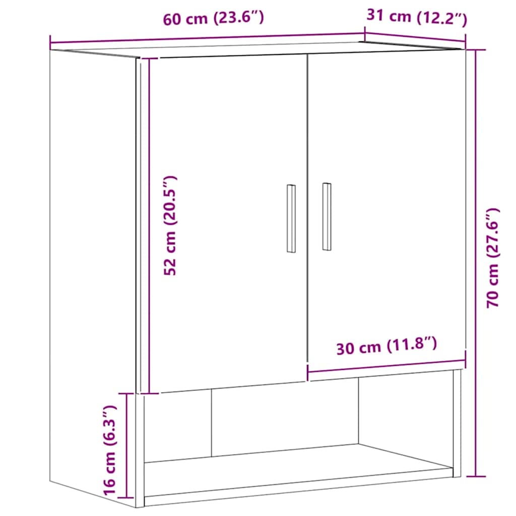 Wandschrank Artisan-Eiche 60x31x70 cm Holzwerkstoff