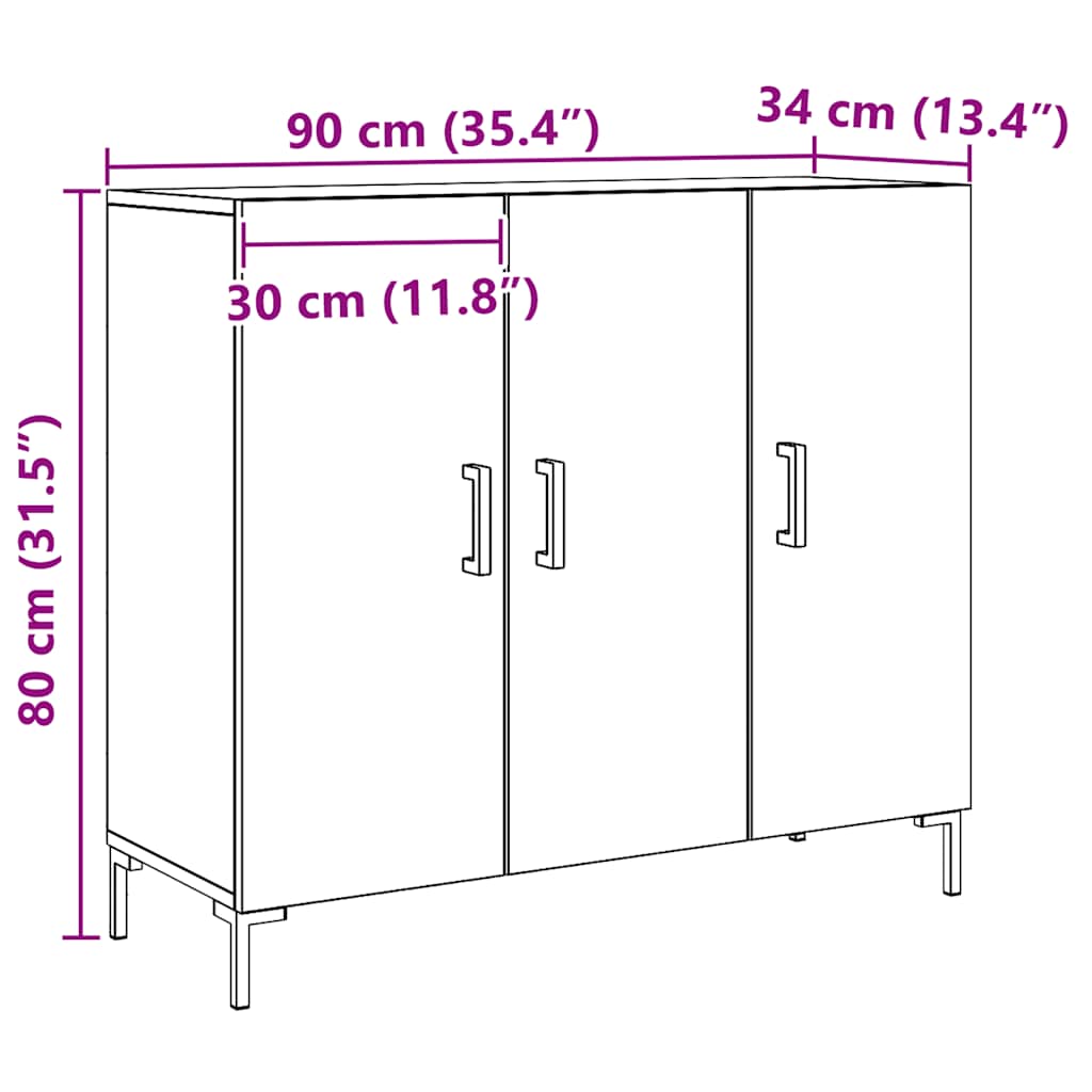 Sideboard Artisan-Eiche 90x34x80 cm Holzwerkstoff