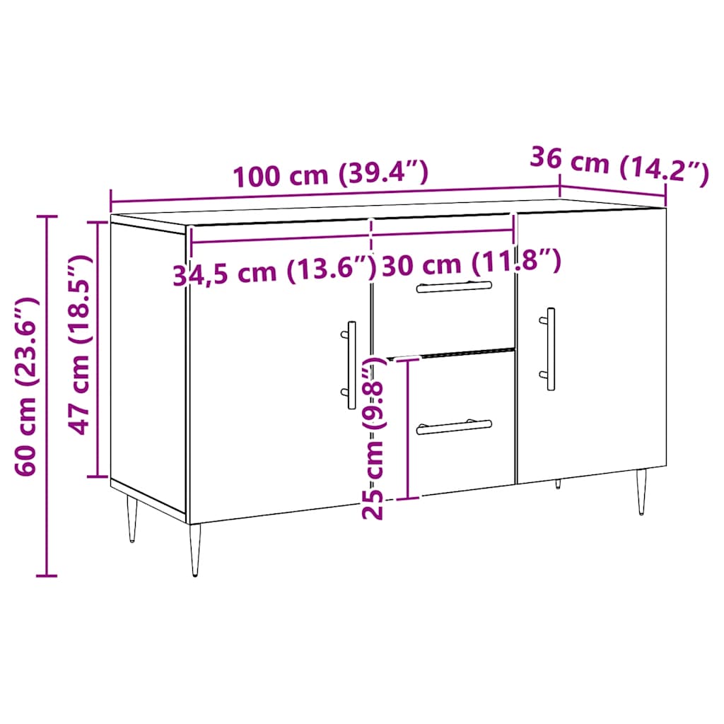 Sideboard Artisan-Eiche 100x36x60 cm Holzwerkstoff