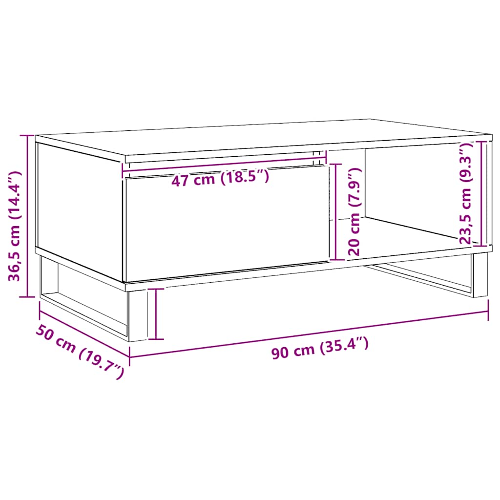 Couchtisch Artisan-Eiche 90x50x36,5 cm Holzwerkstoff