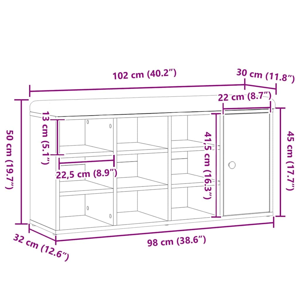 Schuhbank Artisan-Eiche 102x32x50 cm Holzwerkstoff