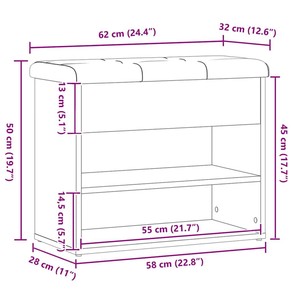 Schuhbank Artisan-Eiche 62x32x50 cm Holzwerkstoff