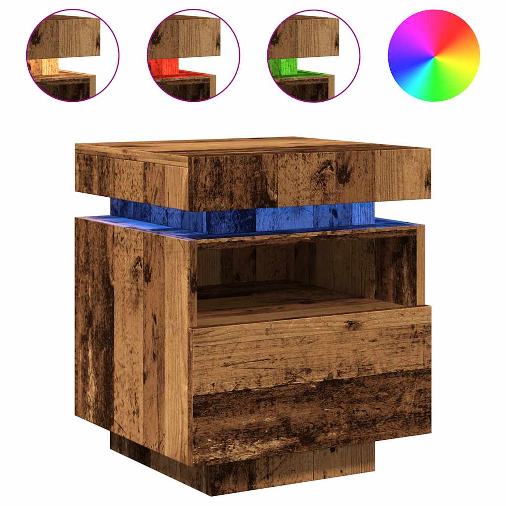 Nachttisch mit LED-Leuchten Altholz-Optik 40x39x48,5 cm