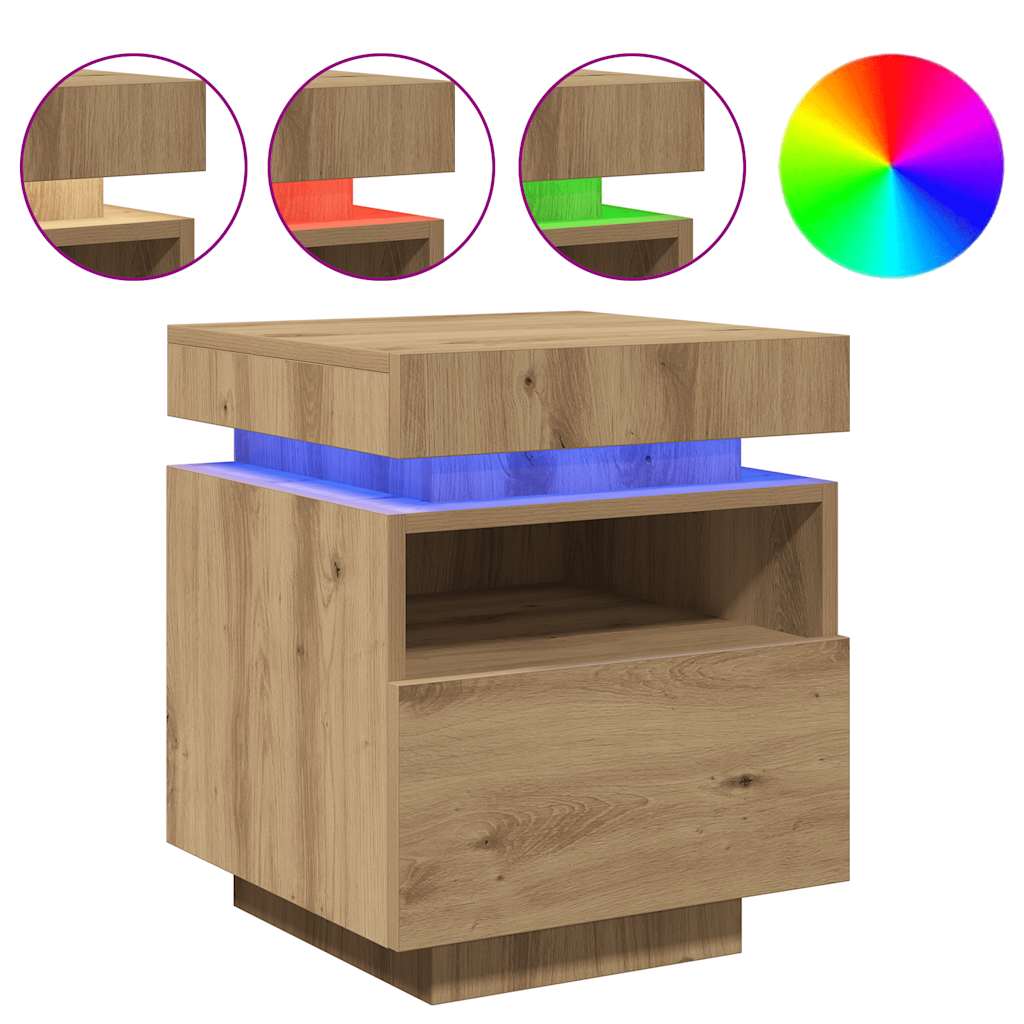 Nachttisch mit LED-Leuchten Artisan-Eiche 40x39x48,5 cm
